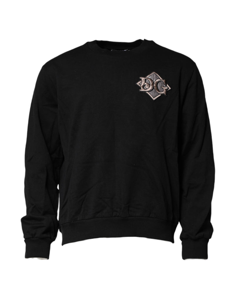 Pull en coton noir brodé du logo Dolce &amp; Gabbana