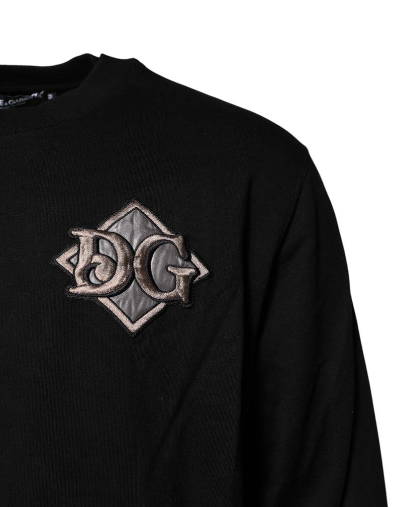 Pull en coton noir brodé du logo Dolce &amp; Gabbana