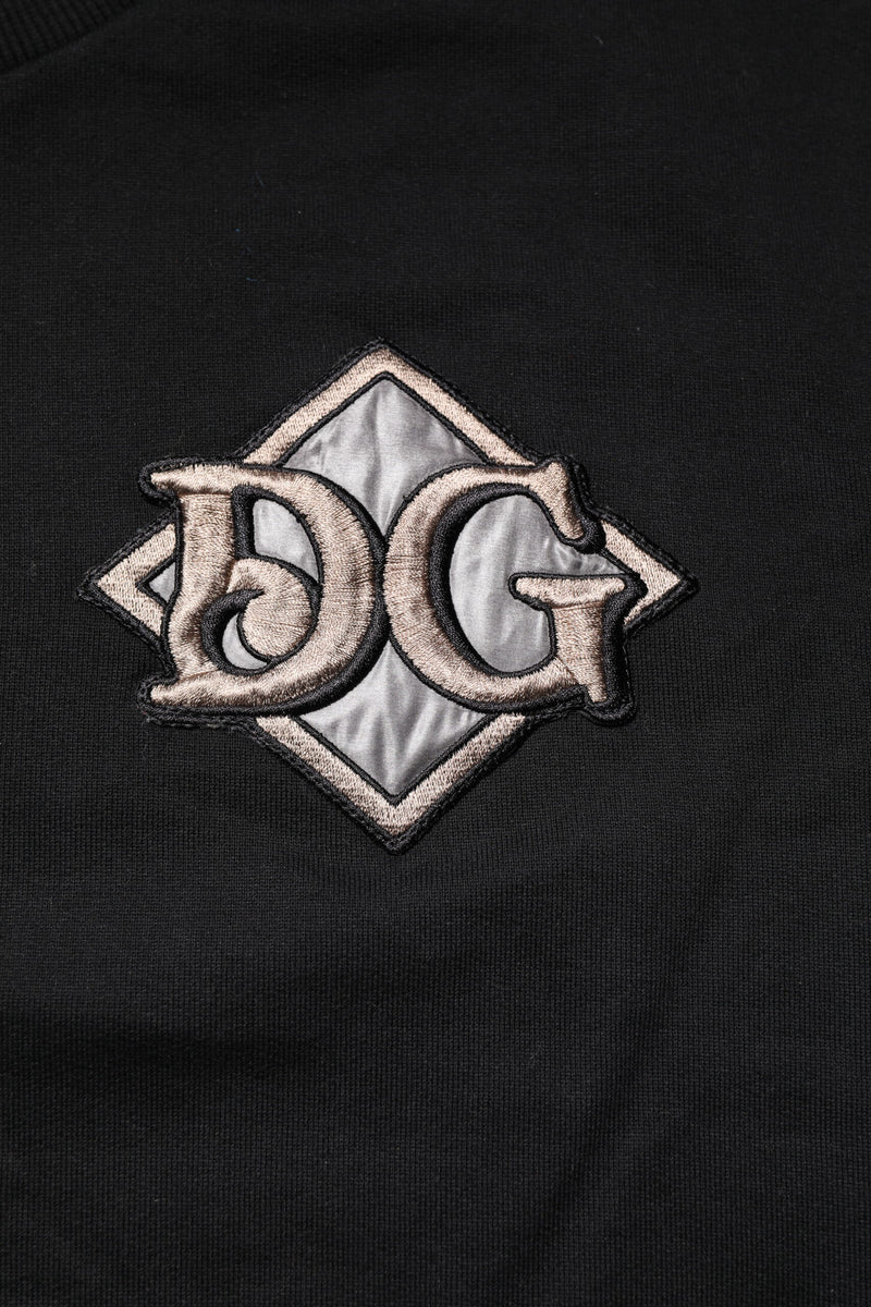Pull en coton noir brodé du logo Dolce &amp; Gabbana