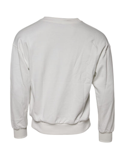 Dolce & Gabbana White Embossed Logo Cotton Crew Neck Sweater