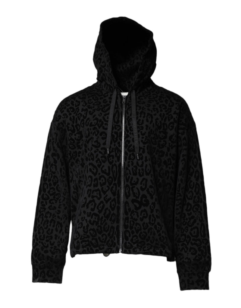 Sweat à capuche zippé noir à imprimé léopard Dolce &amp; Gabbana
