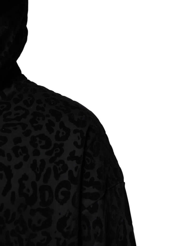 Sweat à capuche zippé noir à imprimé léopard Dolce &amp; Gabbana