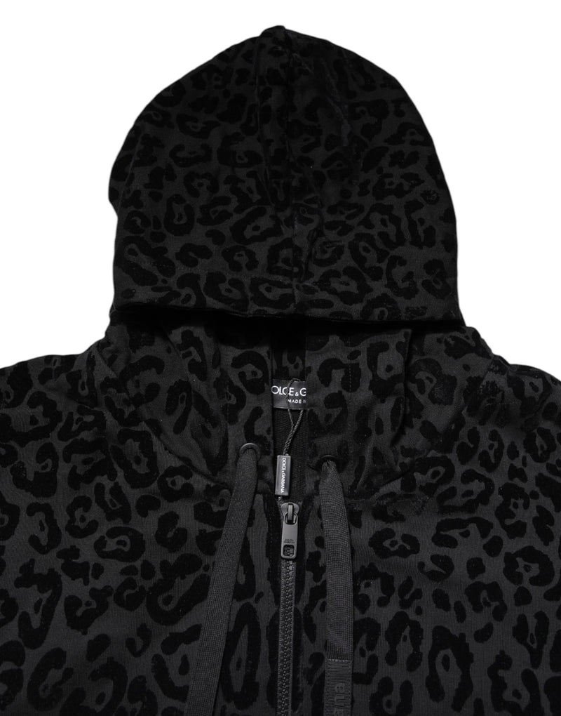 Sweat à capuche zippé noir à imprimé léopard Dolce &amp; Gabbana