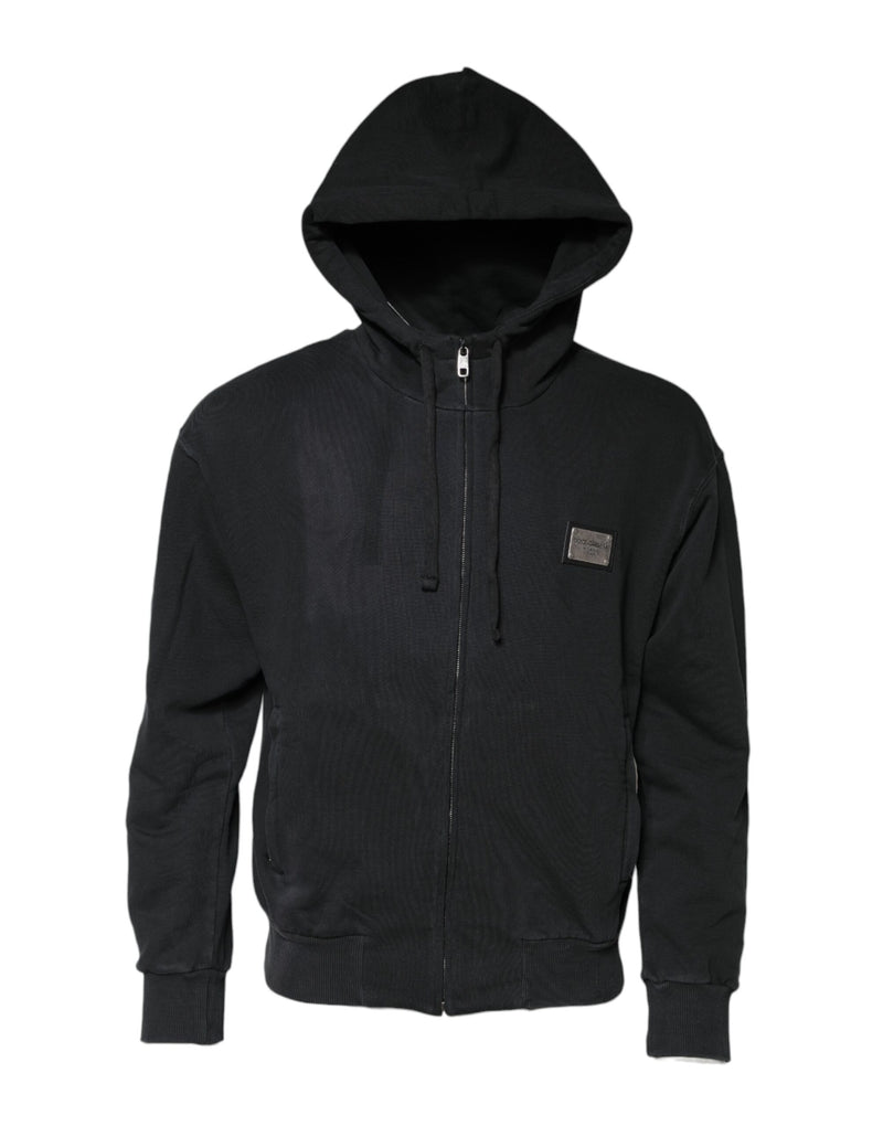 Sweat à capuche homme Dolce &amp; Gabbana noir avec logo et fermeture éclair intégrale