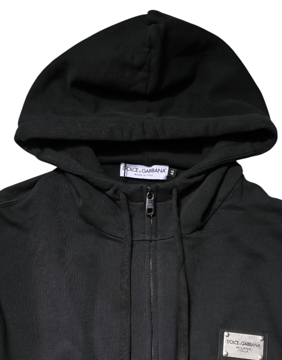 Sweat à capuche homme Dolce &amp; Gabbana noir avec logo et fermeture éclair intégrale