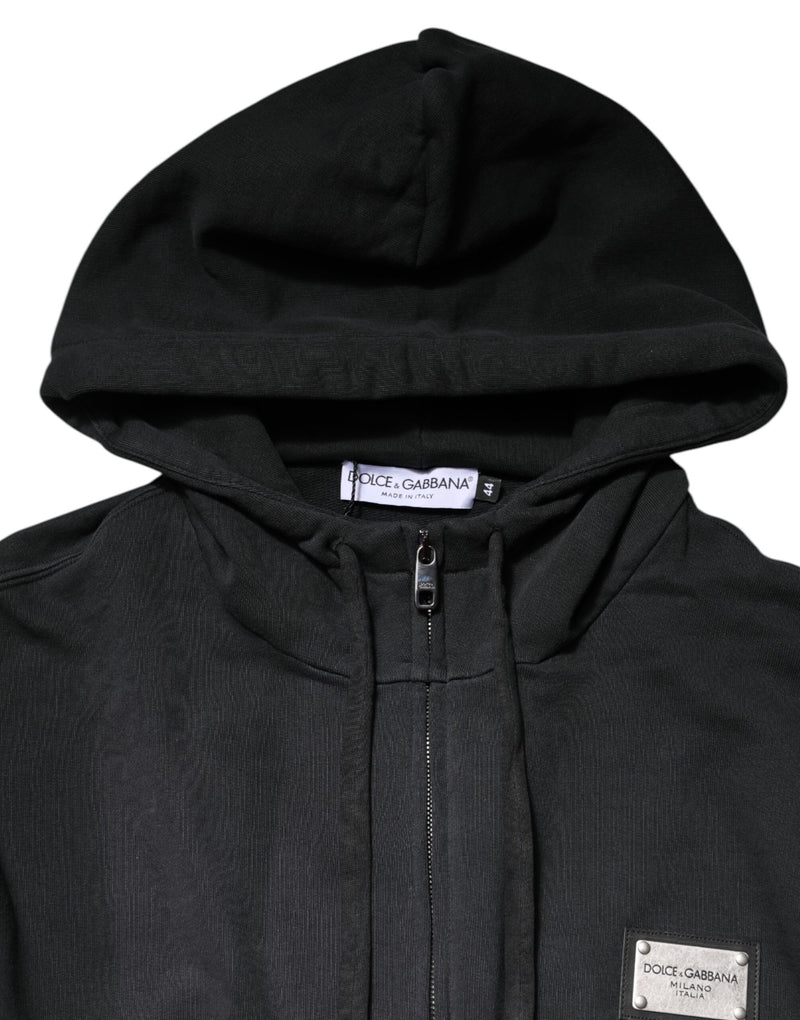 Sweat à capuche homme Dolce &amp; Gabbana noir avec logo et fermeture éclair intégrale