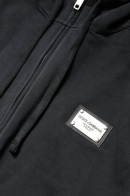 Dolce & Gabbana Black Logo Full Zip Hooded Men Sweatshirt Sweater