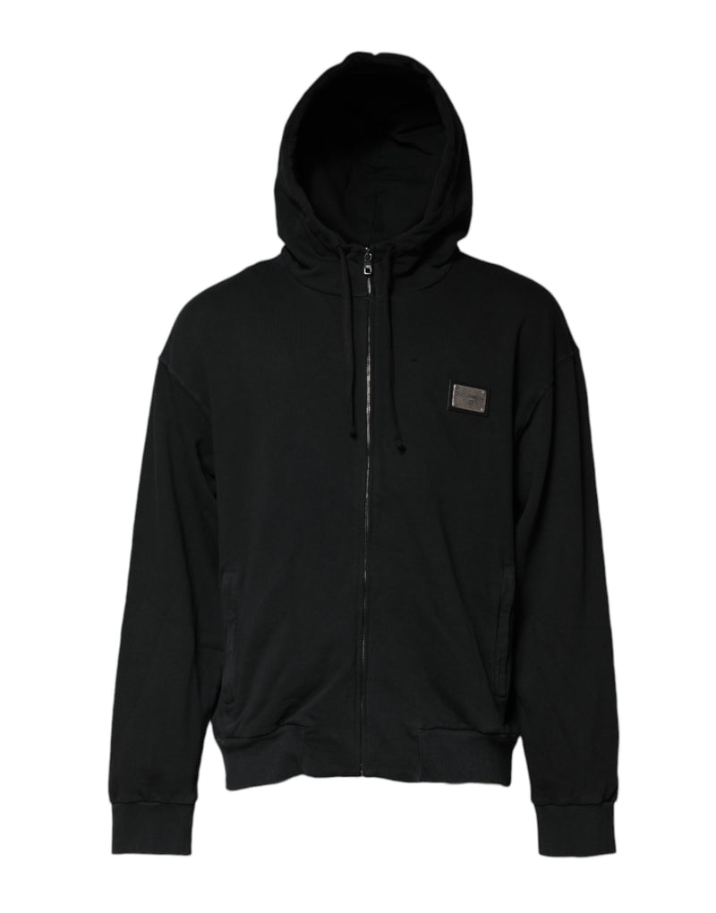 Sweat à capuche homme Dolce &amp; Gabbana noir avec logo et fermeture éclair intégrale