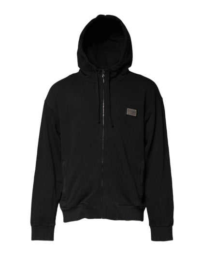Sweat à capuche homme Dolce &amp; Gabbana noir avec logo et fermeture éclair intégrale