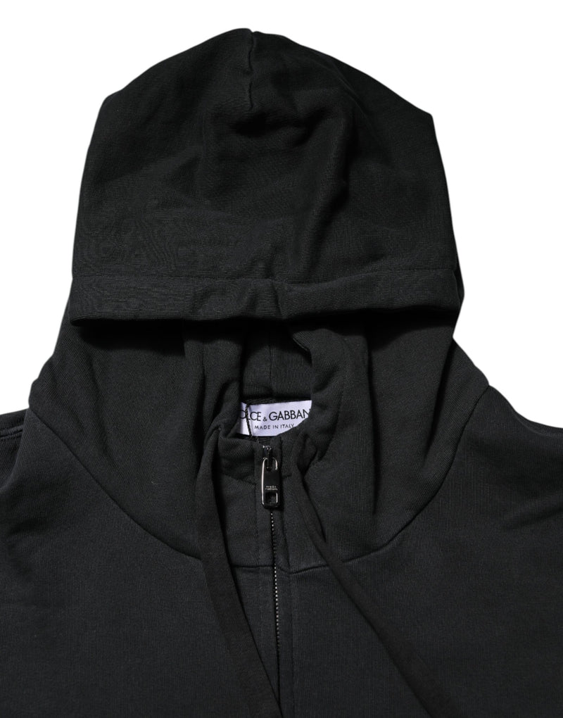 Sweat à capuche homme Dolce &amp; Gabbana noir avec logo et fermeture éclair intégrale