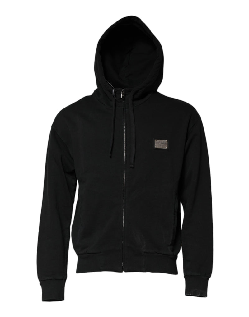 Sweat à capuche homme Dolce &amp; Gabbana noir avec logo et fermeture éclair intégrale