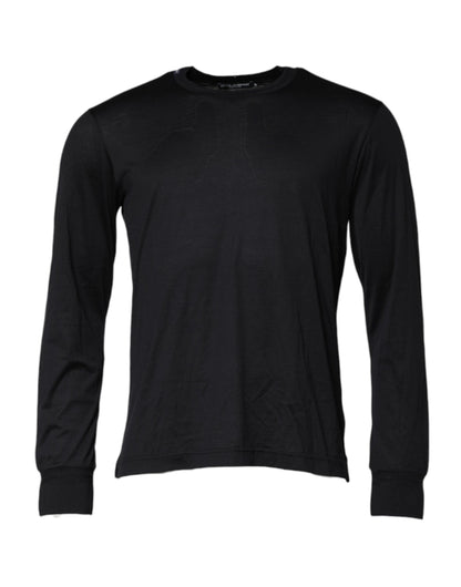 Dolce & Gabbana Dark Blue Silk Crew Neck Men Pullover Sweater