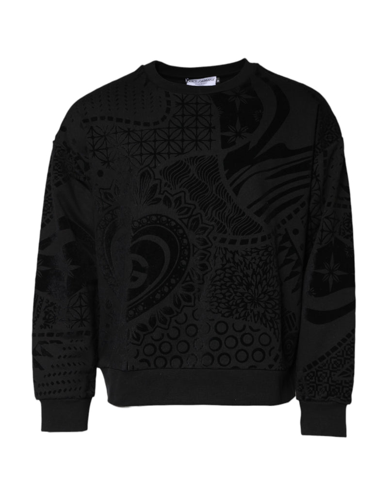 Pull en coton à col rond noir imprimé Dolce &amp; Gabbana