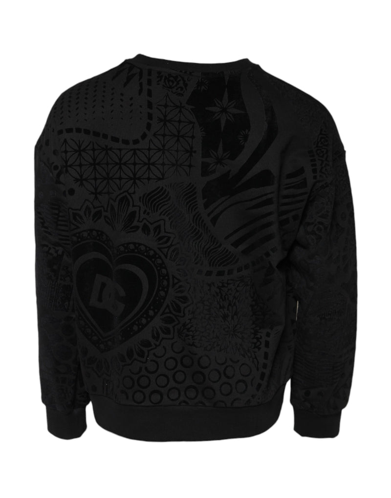 Pull en coton à col rond noir imprimé Dolce &amp; Gabbana