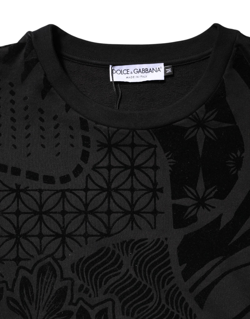 Pull en coton à col rond noir imprimé Dolce &amp; Gabbana