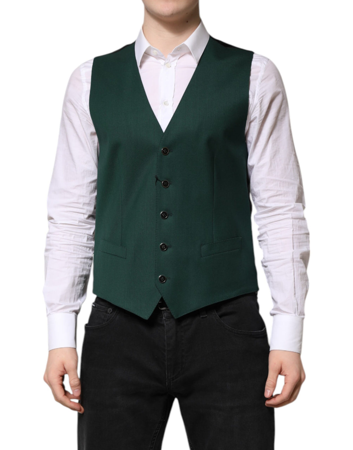 Dolce & Gabbana Green Wool Dress Formal Waistcoat Vest