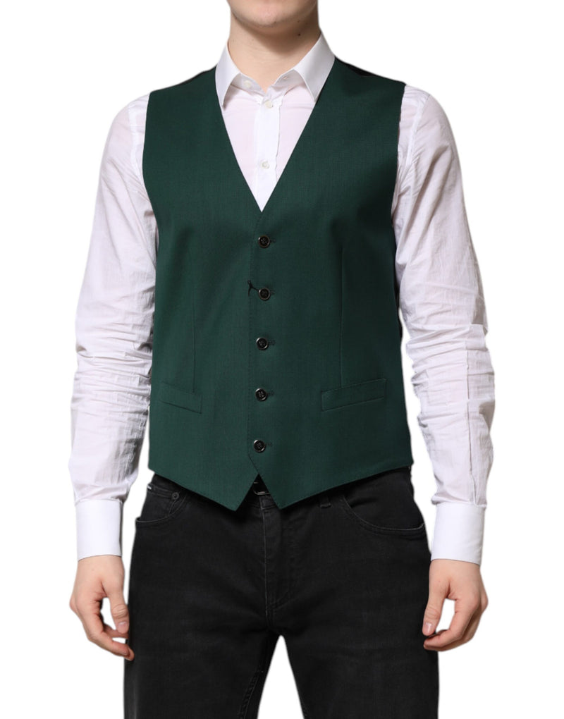 Dolce & Gabbana Green Wool Dress Formal Waistcoat Vest