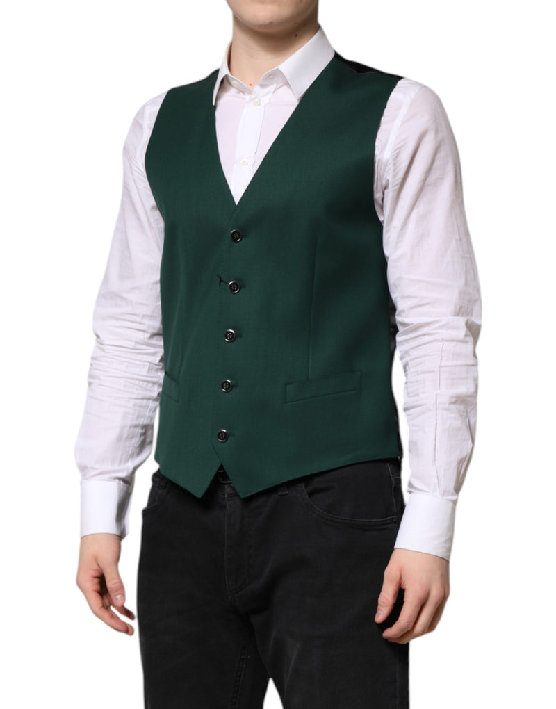 Dolce & Gabbana Green Wool Dress Formal Waistcoat Vest