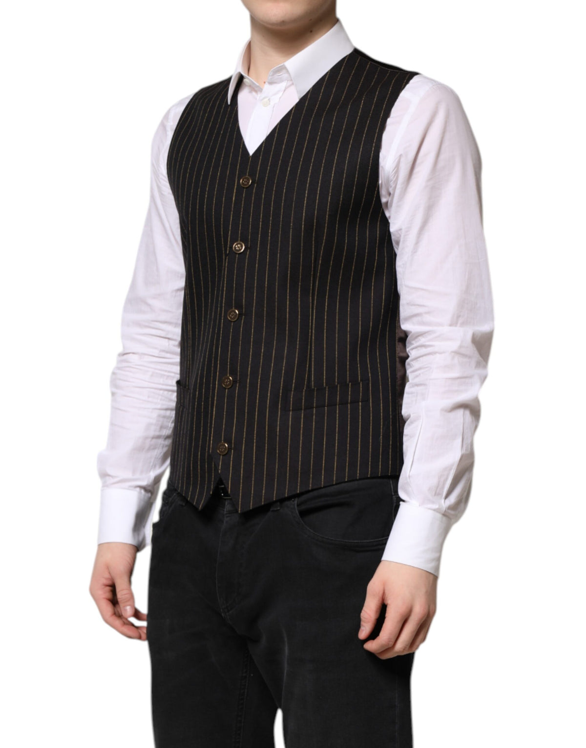 Dolce & Gabbana Black Stripes Wool Formal Waistcoat Vest for Men