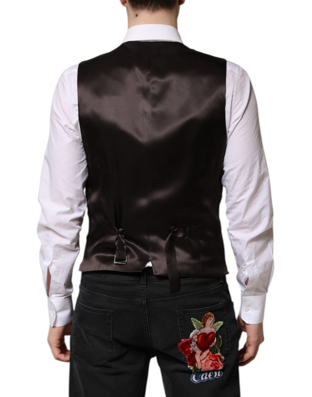 Dolce & Gabbana Black Stripes Wool Formal Waistcoat Vest for Men