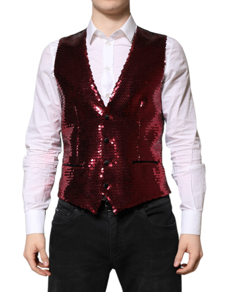 Dolce & Gabbana Red Sequined Dress Waistcoat Vest for Men