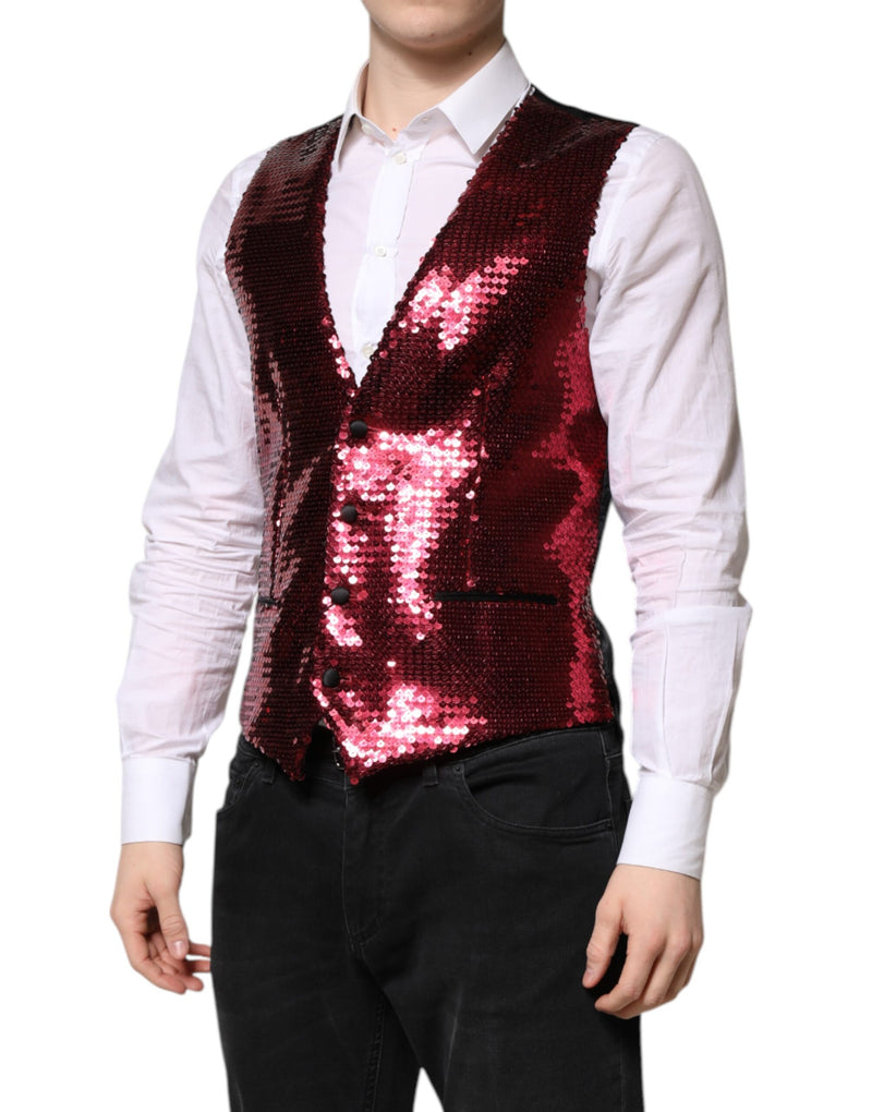 Dolce & Gabbana Red Sequined Dress Waistcoat Vest for Men