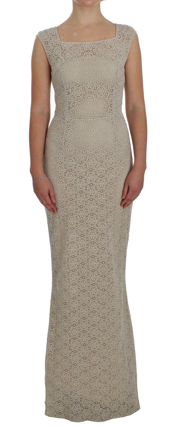 Robe-tailleur en coton beige Ricamo à découpes de Dolce & Gabbana