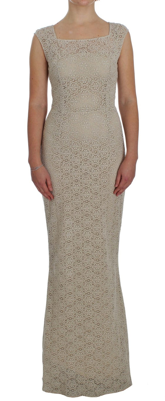 Robe-tailleur en coton beige Ricamo à découpes de Dolce & Gabbana