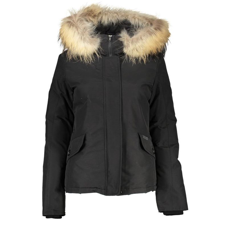 Woolrich Black Cotton Jacket with Removable Fur