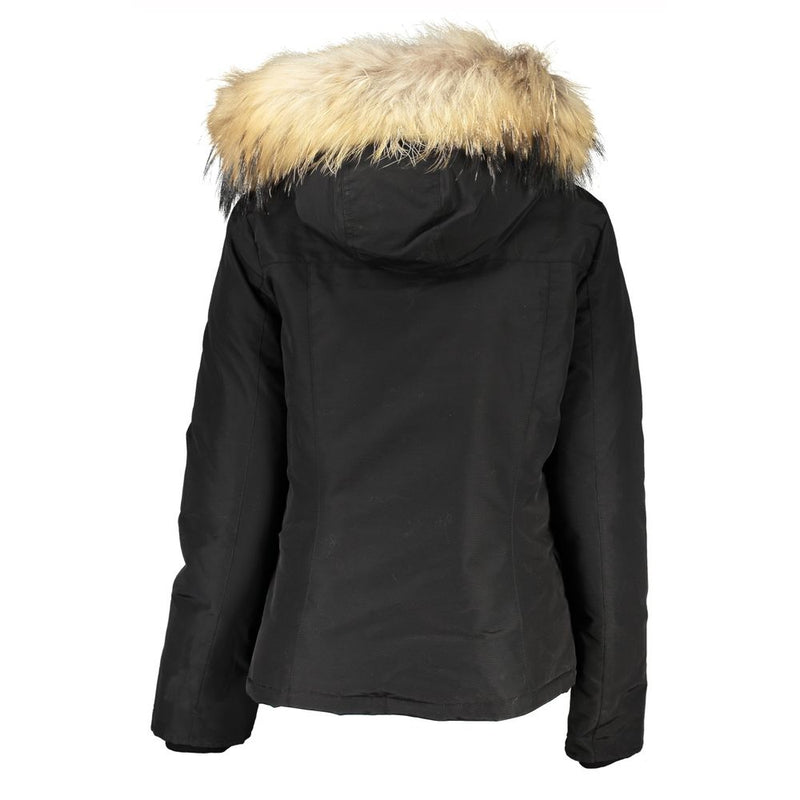 Woolrich Black Cotton Jacket with Removable Fur