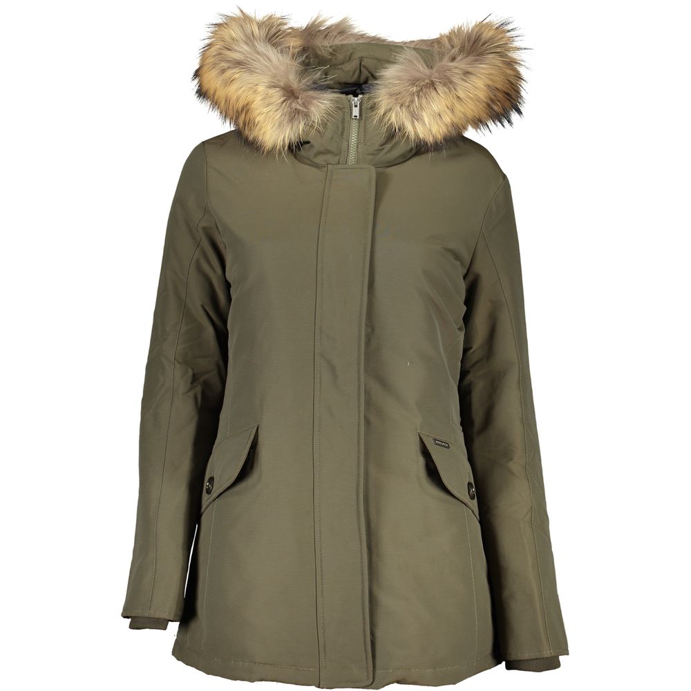 Woolrich Green Cotton Jacket with Removable Fur
