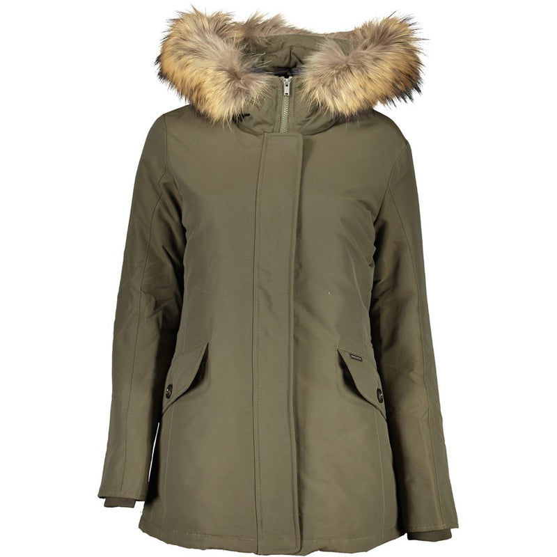 Woolrich Green Cotton Jacket with Removable Fur