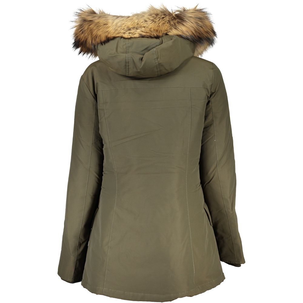 Woolrich Green Cotton Jacket with Removable Fur