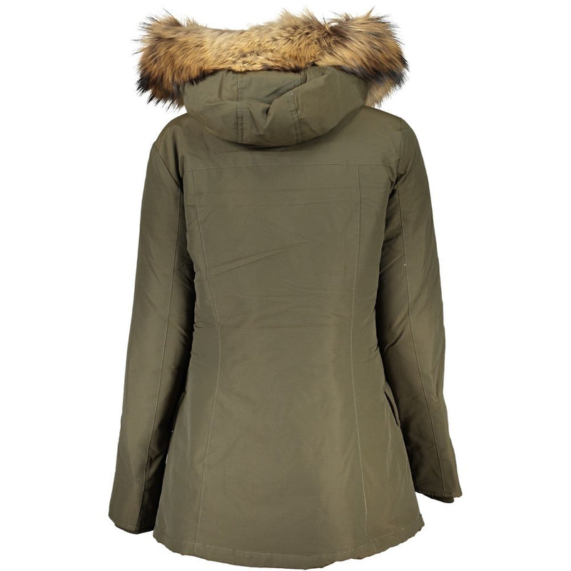 Woolrich Green Cotton Jacket with Removable Fur