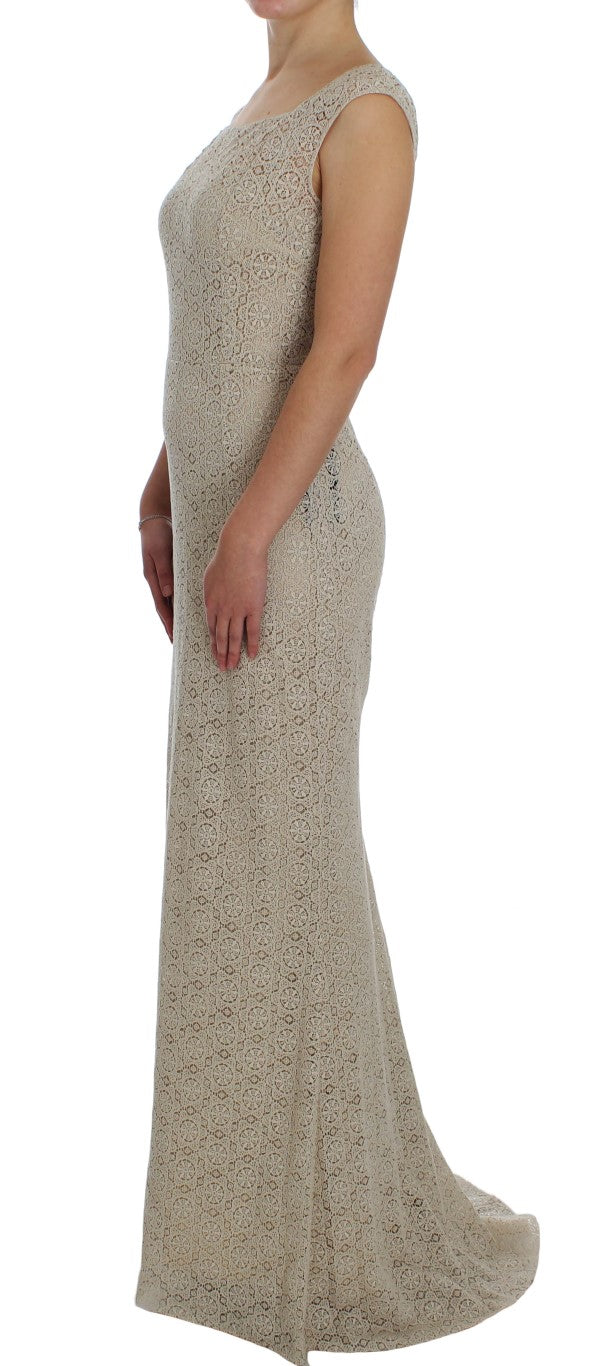 Robe-tailleur en coton beige Ricamo à découpes de Dolce & Gabbana