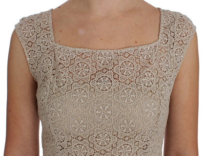 Robe-tailleur en coton beige Ricamo à découpes de Dolce & Gabbana