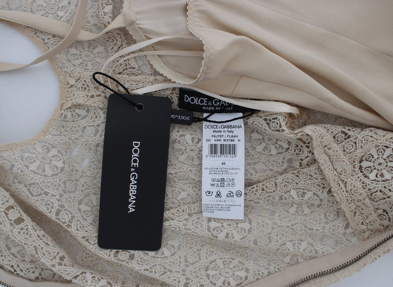 Robe-tailleur en coton beige Ricamo à découpes de Dolce &amp; Gabbana