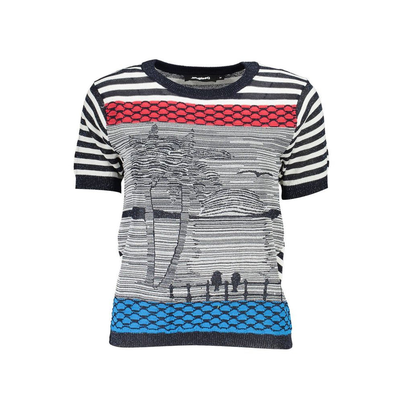 Desigual Blue Cotton Women Sweater - Stylish Short Sleeved Tee