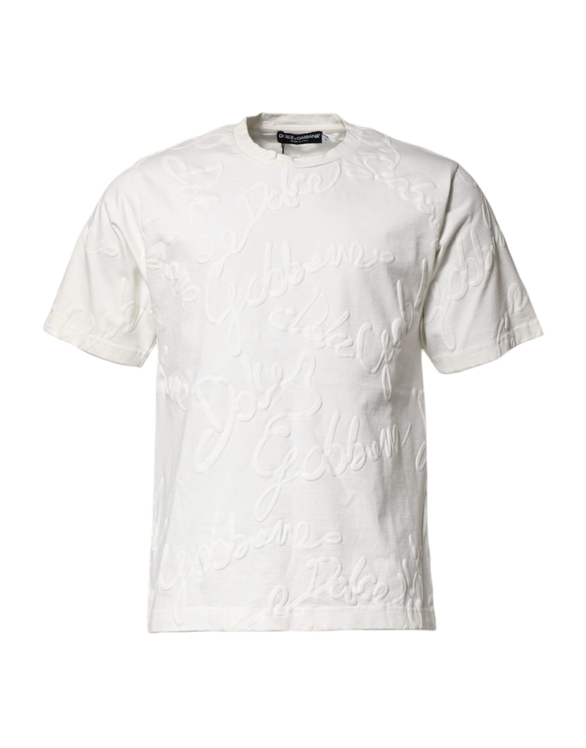 T-shirt à col rond en coton blanc avec logo en relief de Dolce &amp; Gabbana