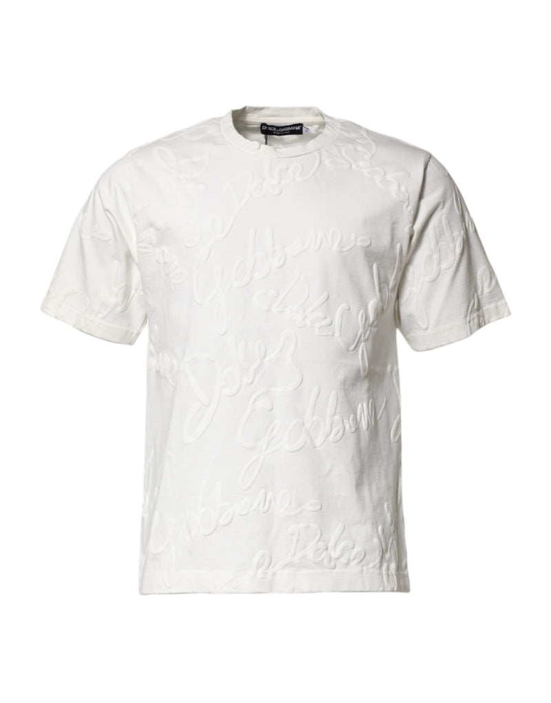 T-shirt à col rond en coton blanc avec logo en relief de Dolce &amp; Gabbana