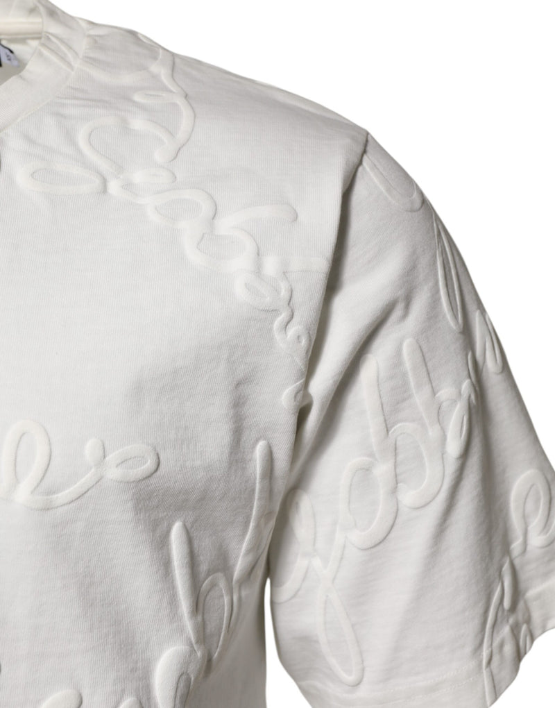 T-shirt à col rond en coton blanc avec logo en relief de Dolce &amp; Gabbana