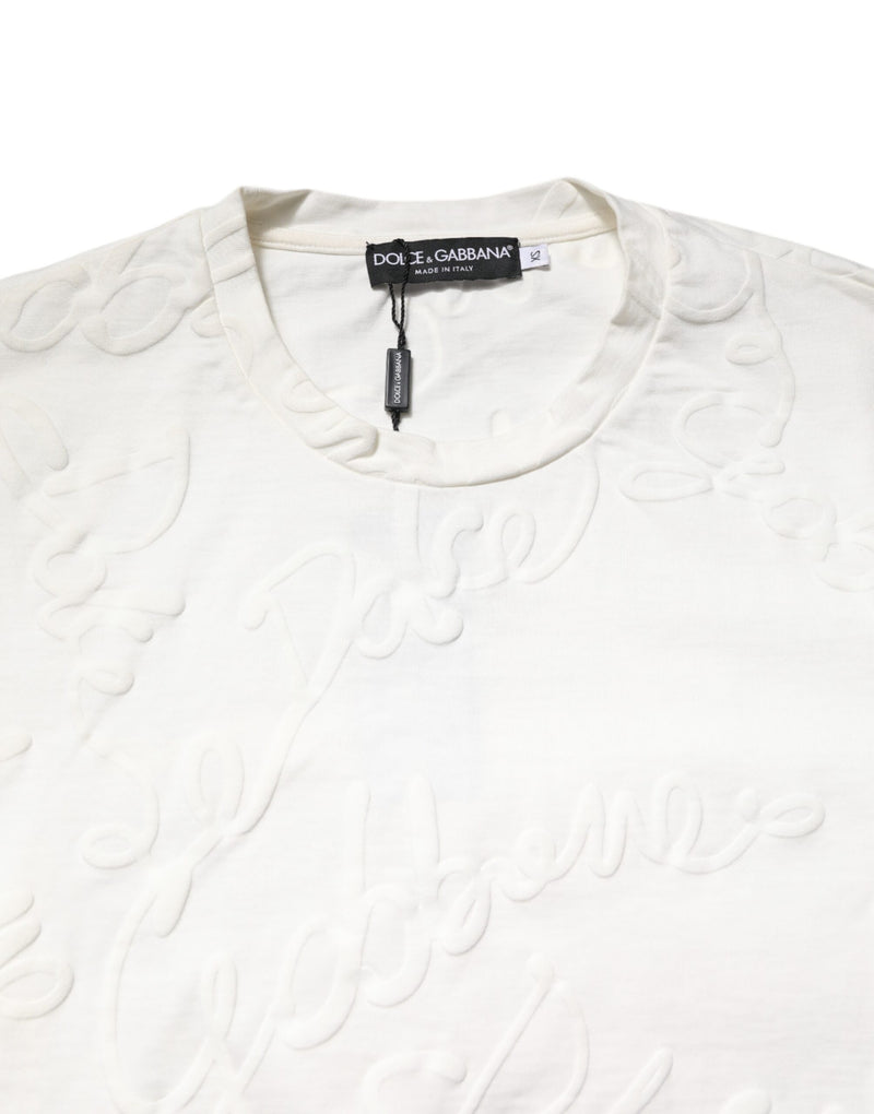 T-shirt à col rond en coton blanc avec logo en relief de Dolce &amp; Gabbana