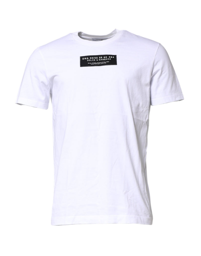 T-shirt à col rond en coton blanc avec logo et patch Dolce &amp; Gabbana