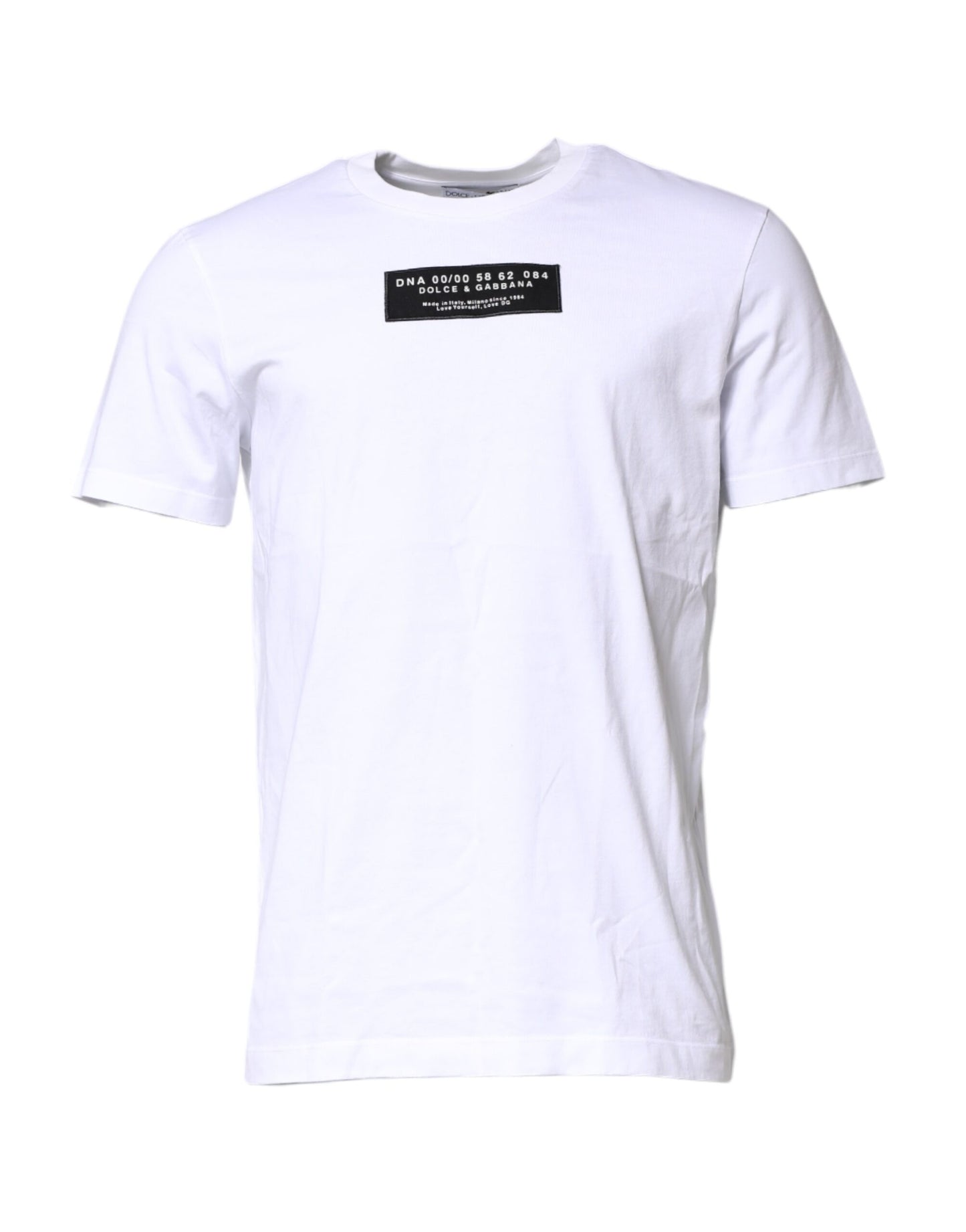 Dolce &amp; Gabbana wit katoenen T-shirt met logo patch en ronde hals.