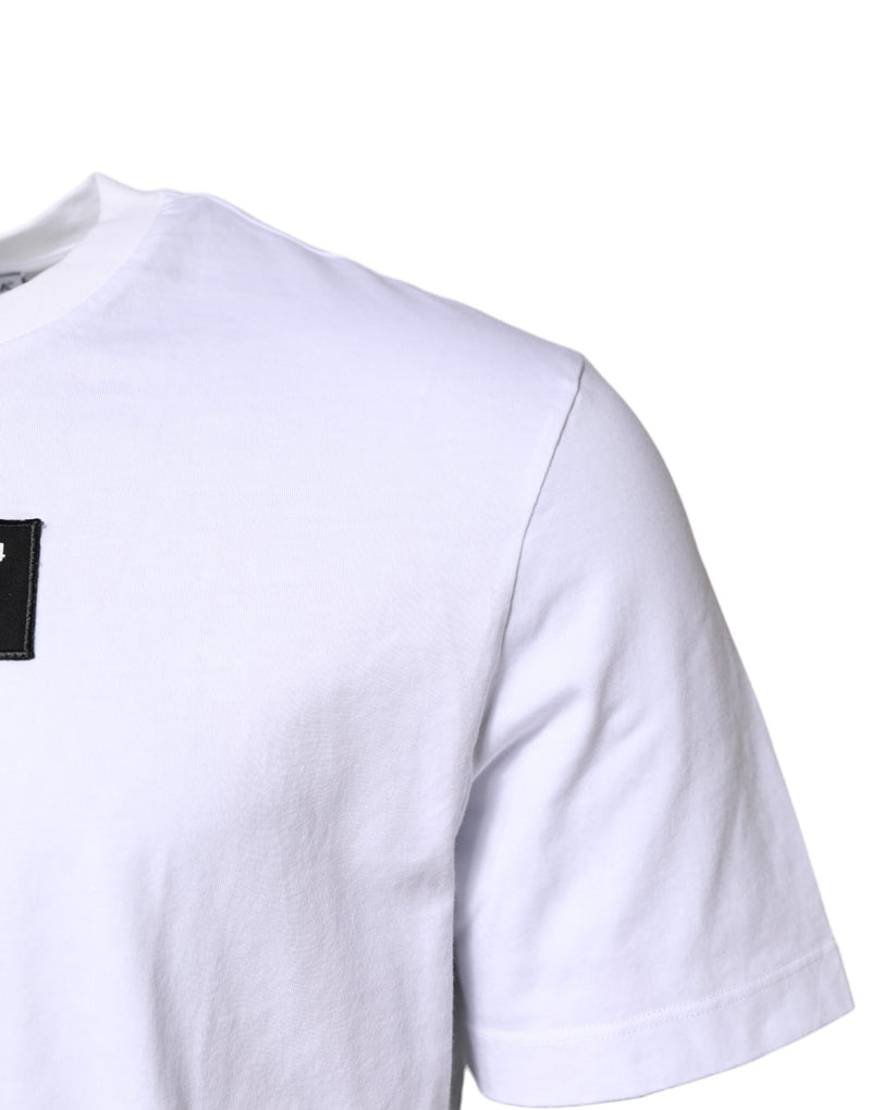 T-shirt à col rond en coton blanc avec logo et patch Dolce &amp; Gabbana