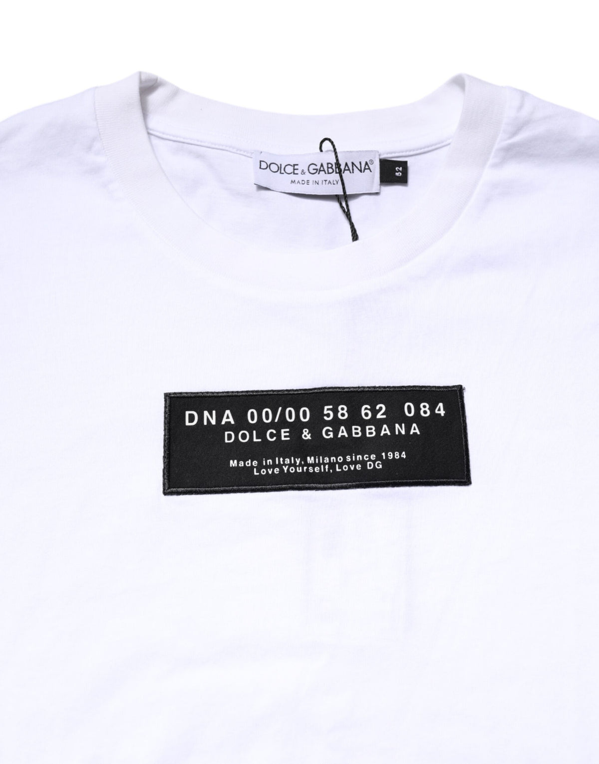 T-shirt à col rond en coton blanc avec logo et patch Dolce &amp; Gabbana