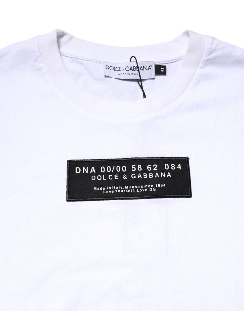 T-shirt à col rond en coton blanc avec logo et patch Dolce &amp; Gabbana