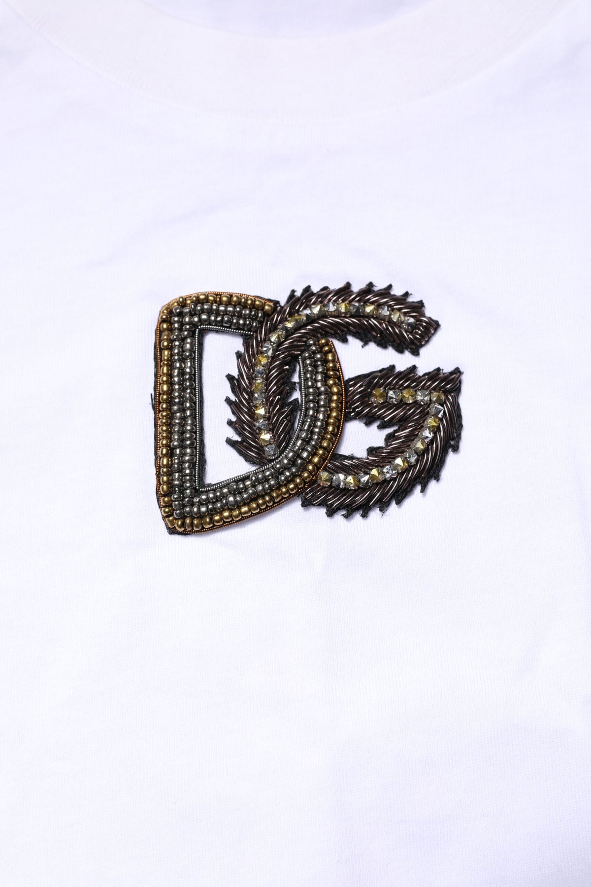 T-shirt à col rond blanc brodé du logo Dolce &amp; Gabbana