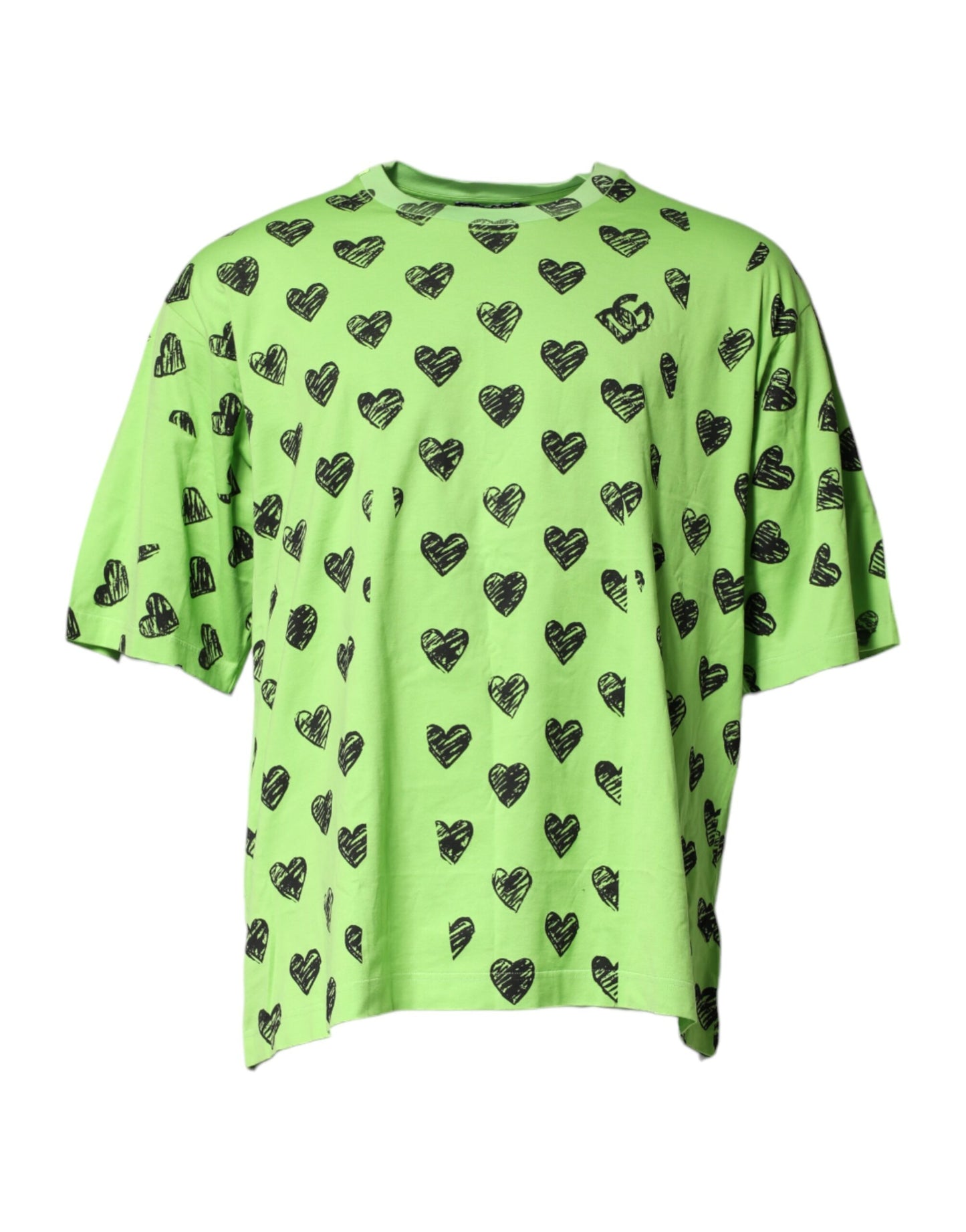 Dolce & Gabbana Green Heart Print Cotton Crew Neck T-shirt
