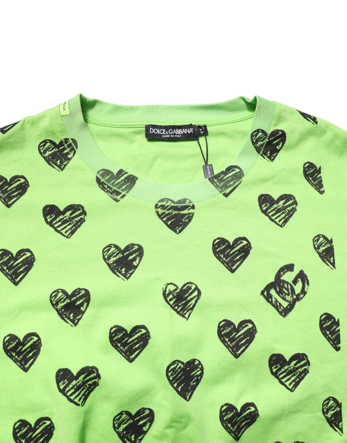 T-shirt en coton à col rond avec imprimé cœur vert de Dolce &amp; Gabbana